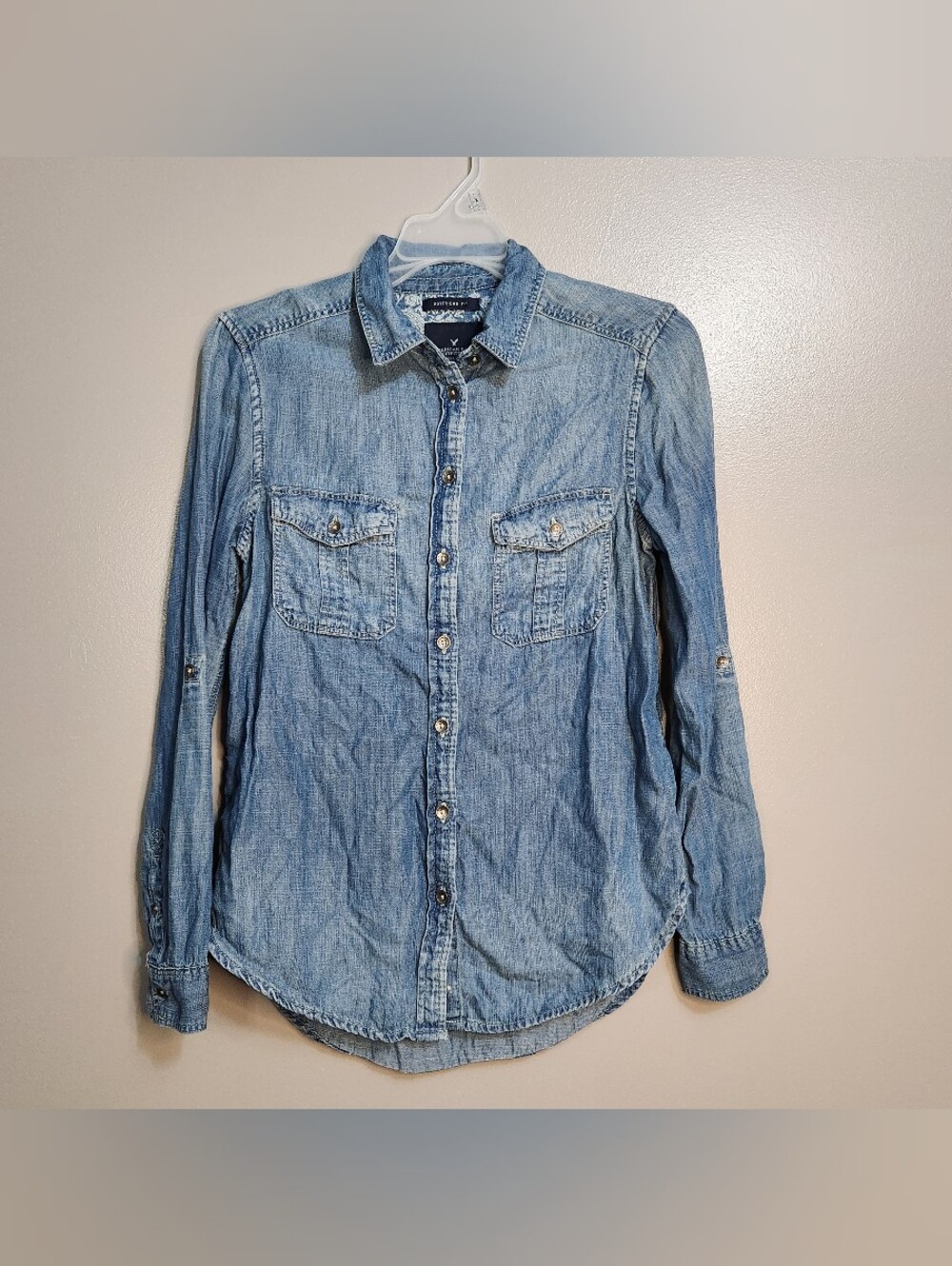 American Eagle Womens Light Blue Denim Button-Up Shirt Size XS - Picture 12 of 12